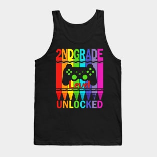 2nd Grade Level Unlocked Funny Gamer Shirt Back To School Crayons Tank Top